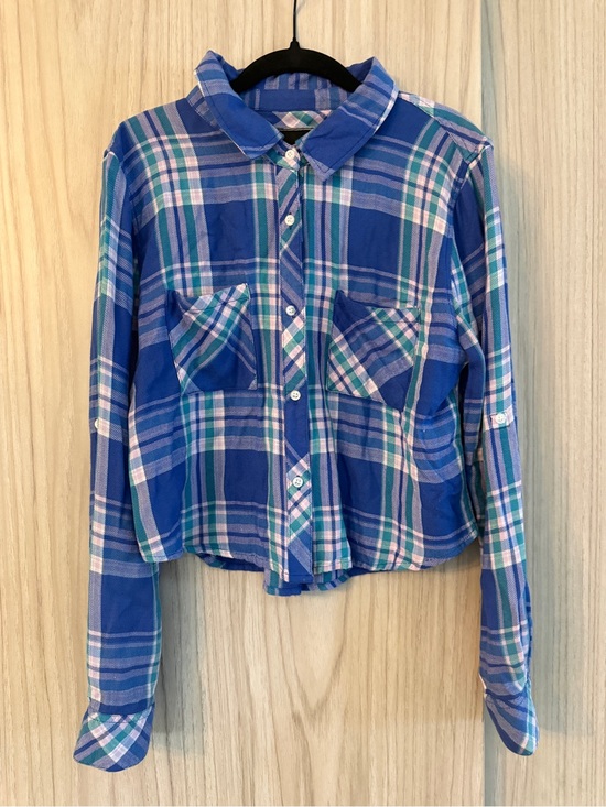 Rails Tops - Rails Women’s Blue Plaid Button-Up Shirt Crop